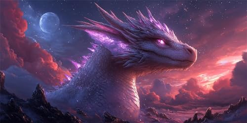 Tier Diamond Painting Kinder, Diamond Painting Erwachsene groß Drachen, Diamant Malerei Set, 5D Diamant Kunst Bilder Anfänger, DIY Mosaikherstellung Bastelset, Wanddekoration für Zuhause 50x100cm H-28 von FHFFTZSC