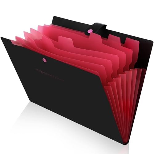 Carpeta Clasificadora A4 con 8 Separadores, Carpeta Acordeón de Plástico, Ideal para Oficina y Escuela, Carpetas Archivadoras con Cierre a Presión, Color Negro, FHISKUNYU von FHISKUNYU