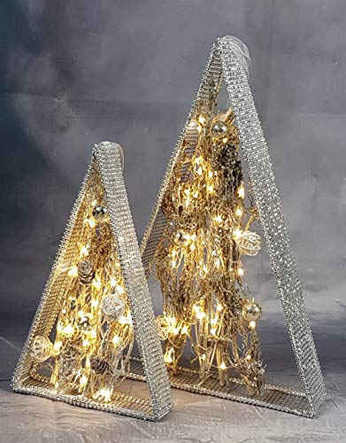 FHS Deko-Drahtpyramide mit Rattan und Perlen 40 warmweiße LED Höhe 46 cm mit Timerfunktion 6/18h von FHS