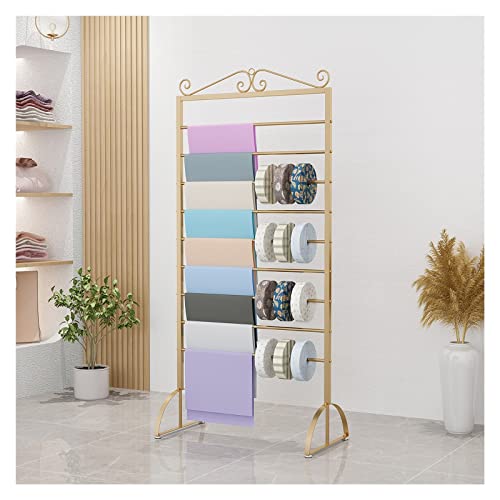 FHSLKXIM Bodenstehender Band-Geschenkpapier-Organizer, Aufbewahrungsständer, 9-Lagiger Mehrzweck-Schalständer Aus Metall Für Einzelhandelsgeschäfte/Blumenläden, Gold, Länge 45 cm von FHSLKXIM