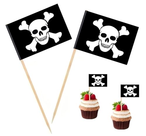 100 Stück Piraten Jolly Roger Zahnstocher Flagge Mini kleine Piraten Cupcake Topper Flaggen 100 Stück Piraten Jolly Roger Zahnstocher Flagge Mini kleine Piraten Cupcake Topper Flaggen von FHZJKJX