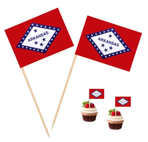 Arkansas Zahnstocher-Flaggen, klein, Mini-Arkansas, Cupcake-Topper, Flaggen, 100 Stück Arkansas Zahnstocher-Flaggen, klein, Mini-Arkansas, Cupcake-Topper, Flaggen, 100 Stück von FHZJKJX