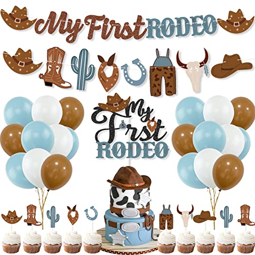 Cowboy Geburtstagsdekorationen, My First Rodeo Geburtstag Party Supplies Junge, My First Rodeo Banner Cake Topper Ballons für Junge Western Geburtstag Cowboy Baby Shower Cowboy Party Dekorationen von FHzytg