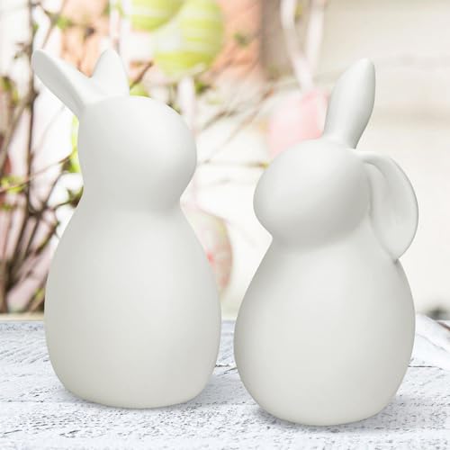 FHzytg 2 Stück Osterhase Deko Keramik, Hase Osterhase Frühlingsdeko, Porzellan Osterhasen Osterfest Statue, Ostern Deko Party Ostergeschenk Tischdeko, Osterhasen Figur Easter Decoration von FHzytg