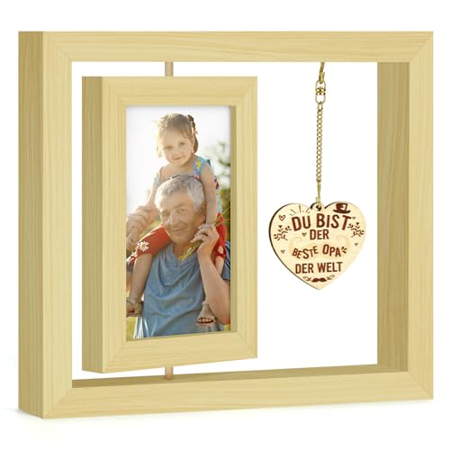 FHzytg Bilderrahmen 10x15cm Geschenk für Opa, Holz Drehbare Fotorahmen mit Herz Anhänger, Personalisiert Doppelseitiger Fotorahmen Geburtstagsgeschenk, Erntedankfest Geschenke für Opa zum Vatertag FHzytg Bilderrahmen 10x15cm Geschenk für Opa, Holz Drehbare Fotorahmen mit Herz Anhänger, Personalisiert Doppelseitiger Fotorahmen Geburtstagsgeschenk, Erntedankfest Geschenke für Opa zum Vatertag von FHzytg