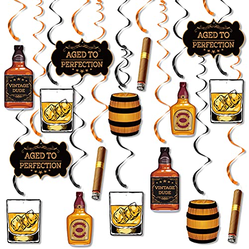 FHzytg Whiskey Birthday Party Decorations for Men, Aged to Perfection Party Supplies Whiskey Beer Party Hanging Swirls Ceiling Streamers for 30th 40th 50th Birthday Decorations Cheers and Beers Party von FHzytg
