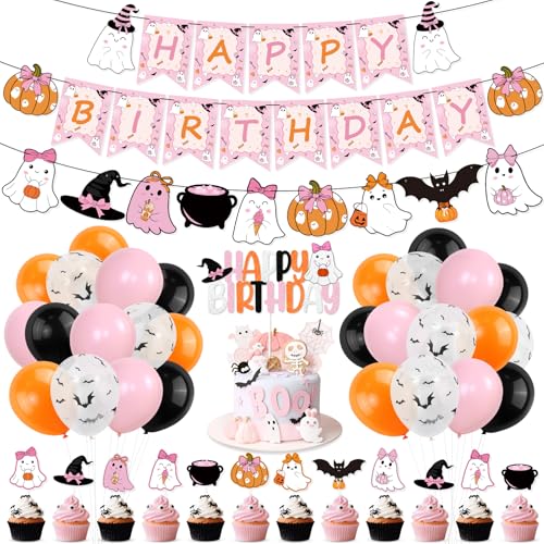 Rosa Halloween Geburtstag Party Dekorationen, Niedliche Kürbis Fledermaus Geist Banner Geister Kuchen Topper Rosa Orange Schwarz Fledermaus Luftballons für Mädchen Gruselig One Two Gruselige Halloween Rosa Halloween Geburtstag Party Dekorationen, Niedliche Kürbis Fledermaus Geist Banner Geister Kuchen Topper Rosa Orange Schwarz Fledermaus Luftballons für Mädchen Gruselig One Two Gruselige Halloween von FHzytg