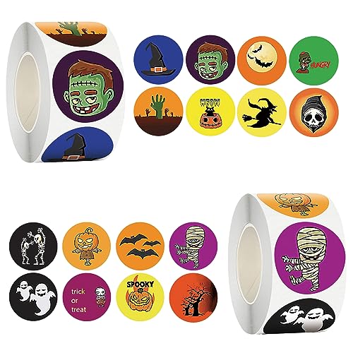 2 Rollen Halloween Aufkleber Rolle, Halloween Geschenkanhänger, Halloween Versiegelung Aufkleber Halloween Dekorative Aufkleber Selbstklebende Kürbis Geist Schläger von FIBOUND