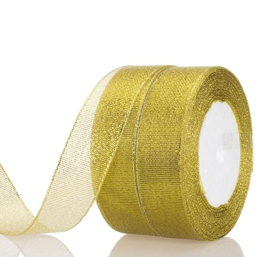 2 Rollen Metallisch-Goldenes Organzaband, Metallisches Organza-Geschenkband, Glänzendes Dekoratives Weihnachtsband, 40 mm Breit, Geeignet zum Verpacken von Geschenken, zum Basteln 2 Rollen Metallisch-Goldenes Organzaband, Metallisches Organza-Geschenkband, Glänzendes Dekoratives Weihnachtsband, 40 mm Breit, Geeignet zum Verpacken von Geschenken, zum Basteln von FIBOUND