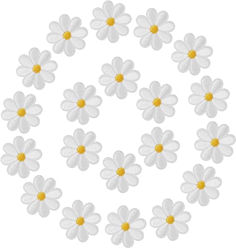 20 Stück Gänseblümchen Bestickte Aufnäher Zum Aufbügeln, Bestickte Aufnäher, Gänseblümchen Blume Patches, für DIY Dekoration, Kleidung, T-Shirt, Rucksack Hoodies Jeans(Weiß) von FIBOUND