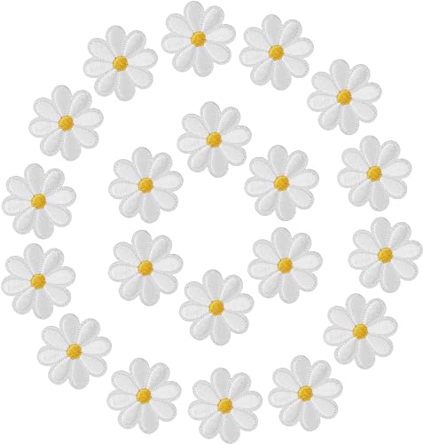 20 Stück Gänseblümchen Bestickte Aufnäher Zum Aufbügeln, Bestickte Aufnäher, Gänseblümchen Blume Patches, für DIY Dekoration, Kleidung, T-Shirt, Rucksack Hoodies Jeans(Weiß) von FIBOUND