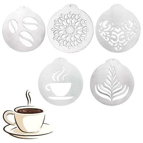 5 Stück Heiße Schokolade Dekorieren Schablonen, Edelstahl Kaffee-Dekorationsschablone, Latte Art Vorlage, Kaffeeschablonen aus Edelstahl, für Barista, Cappuccino, Kunst, Vorlagen, Kaffee 5 Stück Heiße Schokolade Dekorieren Schablonen, Edelstahl Kaffee-Dekorationsschablone, Latte Art Vorlage, Kaffeeschablonen aus Edelstahl, für Barista, Cappuccino, Kunst, Vorlagen, Kaffee von FIBOUND