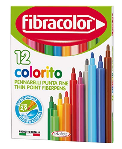 FIBRACOLOR Faserfarbe Colorito Packung mit 12 Filzstiften, superwaschbare Spitze 12 mehrfarbig von FIBRACOLOR