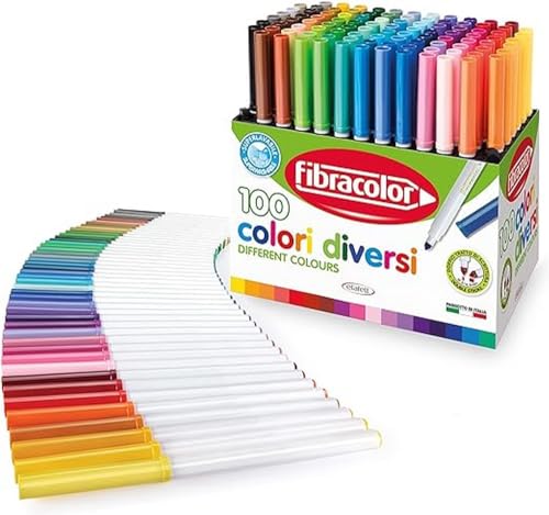 FIBRACOLOR 100 Farben - Koffer 100 Filzstifte konisch in 100 verschiedenen Farben superabwaschbar von FIBRACOLOR