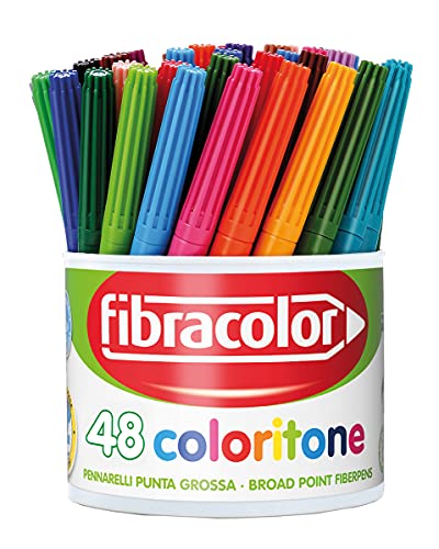 FIBRACOLOR Coloriton Dose mit 48 Filzstiften mit großer Spitze, superwaschbar von FIBRACOLOR