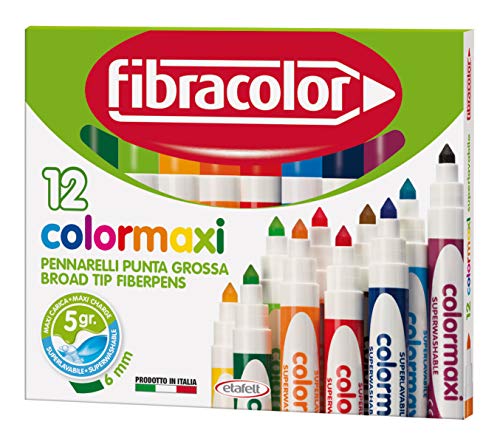 FIBRACOLOR Colormaxi Filzstifte mit breiter, konischer Spitze, superwaschbar, 12 Stück von FIBRACOLOR