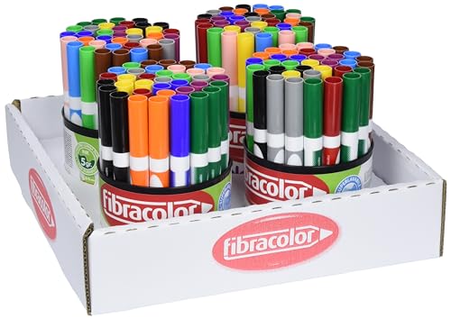 FIBRACOLOR Colormaxi Tablett 144 Filzstifte, kegelförmige Spitze, superwaschbar von FIBRACOLOR