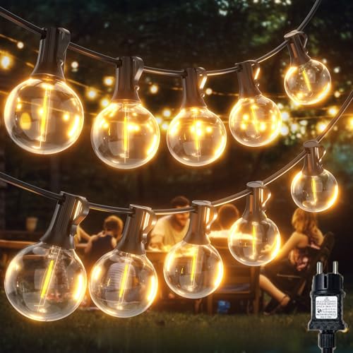 FIBRAVE Lichterkette Led Außen Outdoor Strom: 30,5M Aussen Beleuchtung 100ft G40 Garten Glühbirnen Balkon Pavillon Lichterketten Terrasse Party String Lights IP44 Wetterfest Gartenbeleuchtung von FIBRAVE