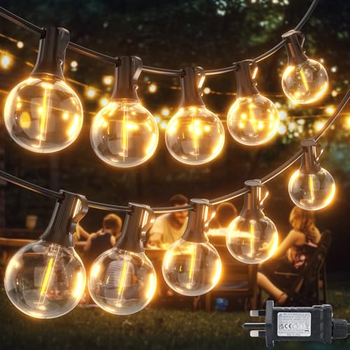 FIBRAVE Lichterkette Led Außen Outdoor Strom: 6,1M Aussen Beleuchtung 20ft G40 Garten Glühbirnen Balkon Pavillon Lichterketten Terrasse Party String Lights IP44 Wetterfest Gartenbeleuchtung von FIBRAVE
