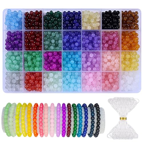 FIDFDID 1400 Stück 6mm Bunte Glasperlen zum Basteln, Runde Glasperlen für Armband & Schmuckherstellung Bunte Bastelperlen, 28 Farben (6mm) von FIDFDID