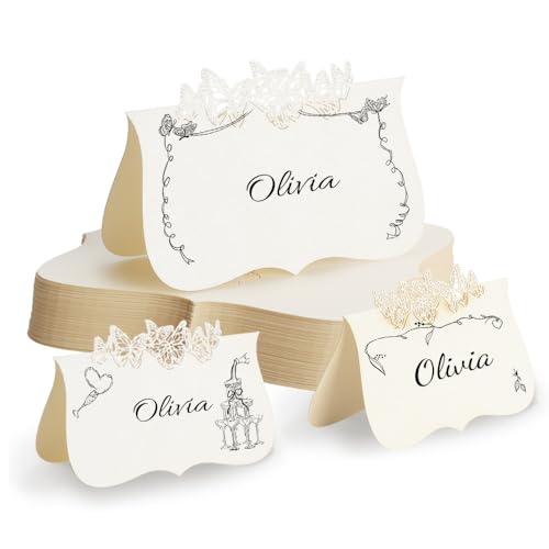 FIDHOW SEAT CARD 50 PIECES- 9x10cm, hohle Schmetterling und Aquarell Blumenmodelle, geeignet für Hochzeit, Bankett, Tischdekoration liefert(Schmetterling) von FIDHOW
