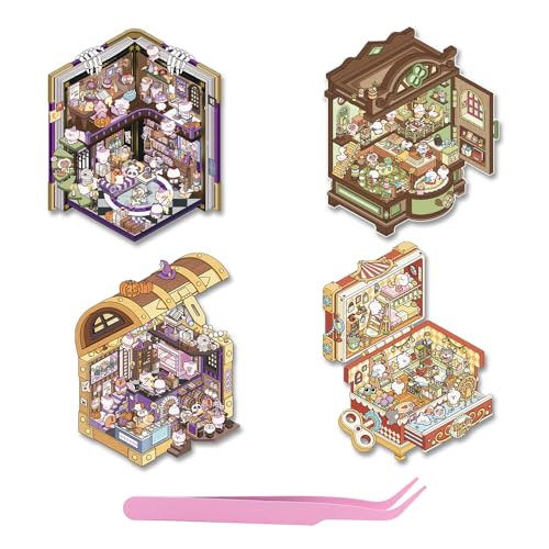 4 Sets DIY 3D Hausaufkleber, 3D Sticker Szene, Lustige Cartoon-Szenenaufkleber für Kinder und Erwachsene, Kreatives Sticker-Set für stressfreien Spaß (Style C) von FIDWALL