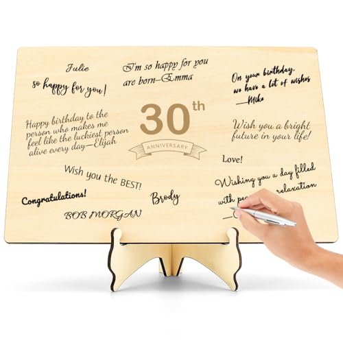 FIDWALL A4 Holzschild für Gästebuch, 10. Jahrestag, 18. Geburtstag, 30. Geburtstag, 60. Geburtstag, signierbare Oberfläche (Alter 30) von FIDWALL