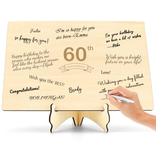 FIDWALL A4 Holzschild für Gästebuch, 10. Jahrestag, 18. Geburtstag, 30. Geburtstag, 60. Geburtstag, signierbare Oberfläche (Alter 60) von FIDWALL