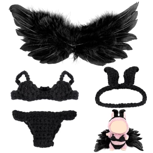 FIDWALL Handgemachte Kleidung für 15–17 cm Sammelpuppen (ohne Puppe), stilvolle Bunny-Looks und Tropische Outfits, Mode-Accessoires zum Verkleiden, Spielen oder Ausstellen (Schwarzer Hasen-Look) von FIDWALL