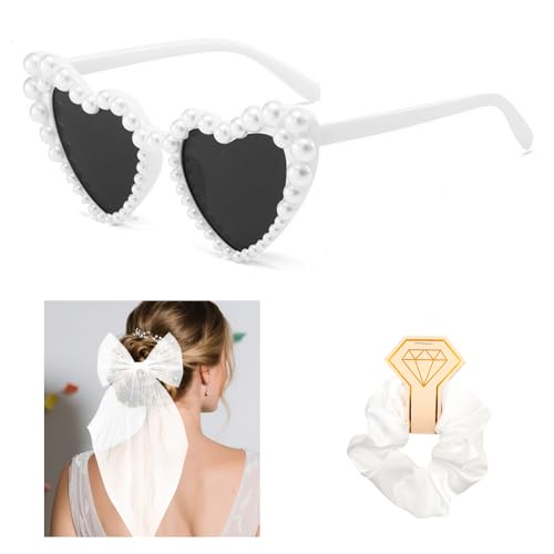 FIDWALL Junggesellinnenabschied Braut-Set – Junggesellinnenabschied Zubehör-Set (Schärpe, Schleier, Brille, Haargummis) Party-Accessoires (Braut (4-teilig)) von FIDWALL