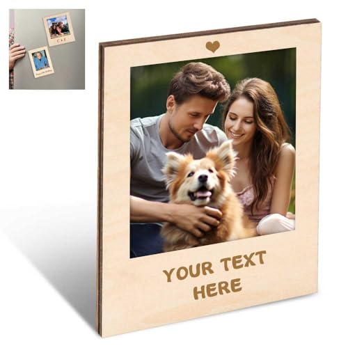FIDWALL Personalisiert & Individuell Gestaltbar,Mini Bilderrahmen,Magnetrahmen für Kühlschrank,Custom Photo und Text,Holz Material (Fotorahmen 4x4,5 Zoll) von FIDWALL