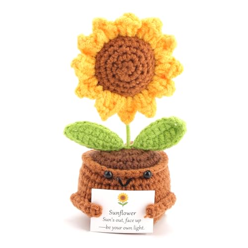 FIDWALL Positive Häkelblume Figur mit Eingebauter Affirmationskarte – Handgemachtes Geburtstagsblume Andenken für Frauen – Emotional Support, Glücksbringer, Pocket Hug (Sonnenblume – Jul/Okt) von FIDWALL