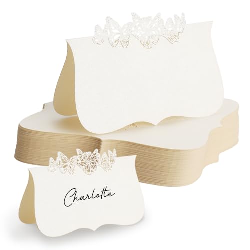FIDWALL SEATING CARD 50 PIECES- 9x10cm Unregelmäßiger Rand, Laser Cut Butterfly Plate- Elegante Hochzeit, Bankett, Tischdekoration Supplies (Perlglanz Papier) von FIDWALL