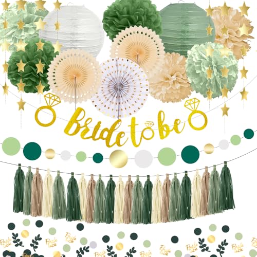 FIDWALL Salbeigrün Bride to Be Dekorationen für Brautparty, Junggesellinnenabschied, Verlobung, Hochzeit, Junggesellinnenabschied, Banner, Papierlaternen, Pompons, goldgrünes Konfetti-Tischdekoration FIDWALL Salbeigrün Bride to Be Dekorationen für Brautparty, Junggesellinnenabschied, Verlobung, Hochzeit, Junggesellinnenabschied, Banner, Papierlaternen, Pompons, goldgrünes Konfetti-Tischdekoration von FIDWALL