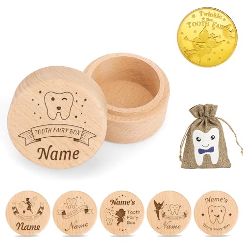 FIDWALL Zahnbox,Zahndose Milchzähne Mädchen mit Zahnfeetasche und Münze,Personalisiert,Speichert verlorene Zähne,Christening Geschenkv (Blau) von FIDWALL