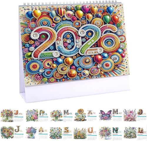 Tischkalender 2026 DIY Diamond Art Painting,Kreativer Diamant Kunst Tischkalender 2026, Monatsplaner von Januar 2026 bis Dezember für das Homeoffice zur Planung der Dekoration (A) von FIENZA