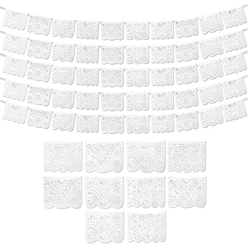 Weißes Papel Picado Banner (5 Stück – 10 Kunststoffflaggen pro Banner) – weiße mexikanische Banner für Partys und Hochzeiten – mexikanische Motto-Party-Dekorationen – Papel Picado Mexicano para von FIESTA WRAPS