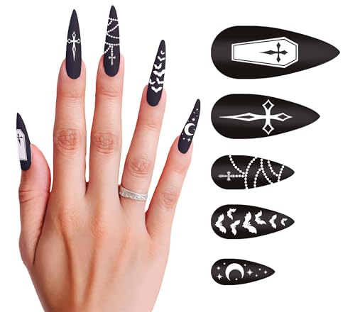 FIESTAS GUIRCA | 12 lange Vampir Nägel mit Kleber - Kostümzubehör für Halloween und Hexenpartys - Ideal für Erwachsene - Kunstnägel für Horror- und Gothic-Kostüme - Schwarz FIESTAS GUIRCA | 12 lange Vampir Nägel mit Kleber - Kostümzubehör für Halloween und Hexenpartys - Ideal für Erwachsene - Kunstnägel für Horror- und Gothic-Kostüme - Schwarz von FIESTAS GUIRCA