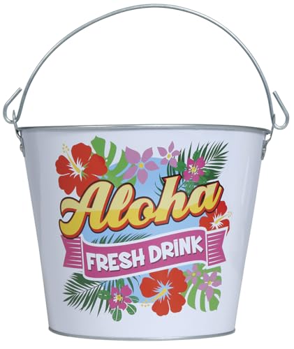 FIESTAS GUIRCA | Aloha Metall Eimer Wiederverwendbar (19x23 cm) - Tischdekoration für Sommer- und Abschlussfeiern - Ideal für Hawaiianische Themen und Feiern - Weiß von FIESTAS GUIRCA