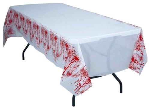 FIESTAS GUIRCA | Blut Tischdecke Weiß (135x270 cm) - Tischdekoration für gruselige Halloween Partys - Ideal für schaurige Feiern - Weiß von FIESTAS GUIRCA
