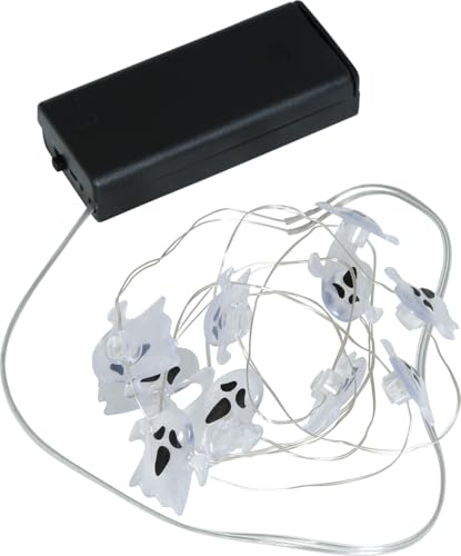 FIESTAS GUIRCA | Gespenster Lichterkette mit 10 LEDs Batterien (120 cm) - Halloween und Themenparty Dekoration - Ideal für Beleuchtung und gruselige Atmosphären - Weiß von FIESTAS GUIRCA