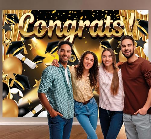 FIESTAS GUIRCA | Graduation Photocall Gold und Schwarz (220x150 cm) - Dekoration für Silvesterpartys - Ideal für Feiern und Events zum Jahreswechsel - Gold und Schwarz von FIESTAS GUIRCA