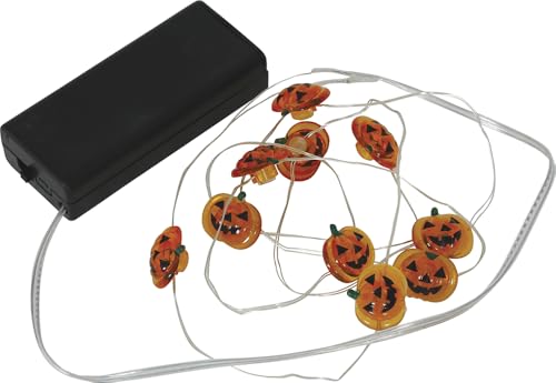 FIESTAS GUIRCA | Kürbis Lichterkette mit 10 LEDs Batterien (120 cm) - Halloween und Themenparty Dekoration - Ideal für Beleuchtung und gruselige Atmosphären - Orange von FIESTAS GUIRCA