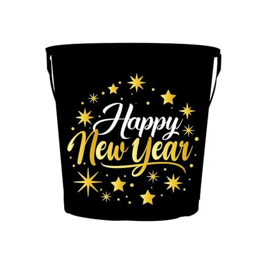 FIESTAS GUIRCA | Metall Eimer Frohes neues Jahr Wiederverwendbar (19x23 cm) - Tischdekoration für Silvesterfeiern - Ideal für Festlichkeiten - Schwarz von FIESTAS GUIRCA