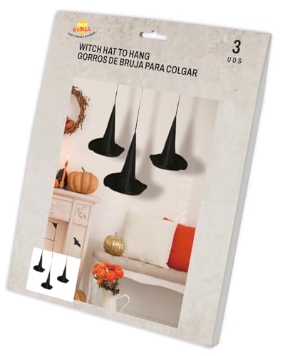 FIESTAS GUIRCA | Set mit 3 Hexenhüten zum Aufhängen (18 cm) - Gruselige Dekoration für Halloween-Partys und Hexenfeiern - Ideales Zubehör für schaurige Atmosphären - Schwarz von FIESTAS GUIRCA