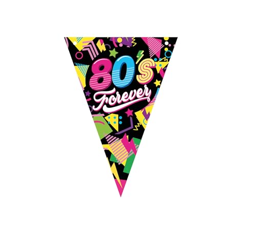 FIESTAS GUIRCA | Wimpelgirlande 80er Jahre (3m/20x30 cm) - Papierdekoration für Retro-Partys - Ideal für Feiern und Themenpartys - Schwarz, Multicolor von FIESTAS GUIRCA