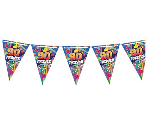 FIESTAS GUIRCA | Wimpelgirlande 90er Jahre (3m/20x30 cm) - Papierdekoration für Retro-Partys - Ideal für Feiern und Retro-Themen - Bunt von FIESTAS GUIRCA