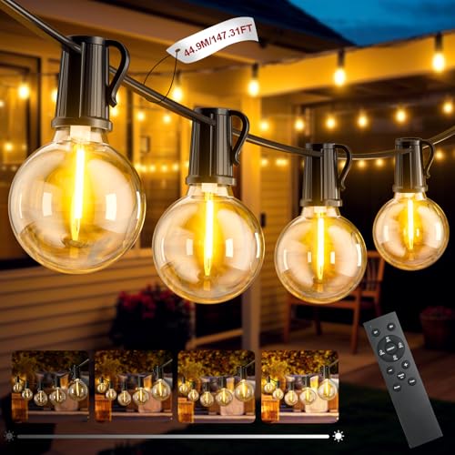 LED Lichterkette Außen, 44.9M/147.31FT Outdoor Lichterkette mit Timer, 65+2 G40 Lichterketten Glühbirnen Dimmbar, IP44 Wasserdicht Garten Beleuchtung Balkon Lichterketten für Außen Innen Dekoration von FIFlying
