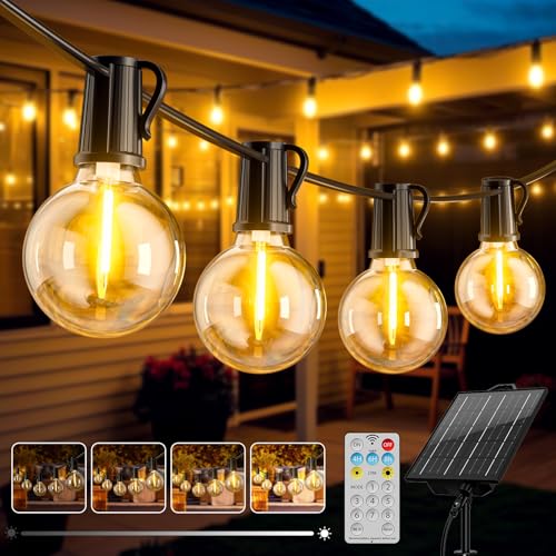 Solar Lichterkette Aussen, 17.1M/56.1FT LED Solarlichterkette Außen Wetterfest 8 Modi, 24+1 G40 lichterketten, 3200 mAH Akku IP44 Wasserdicht Solar Lichterkette Outdoor für Balkon Garten Camping Party von FIFlying