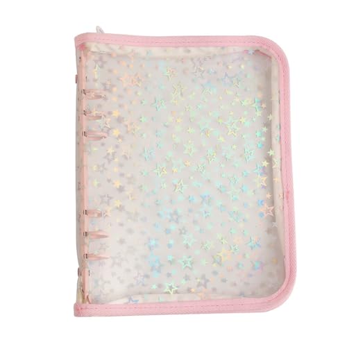 FIGGRITID A5 Budget-Ordner-Einband mit Reißverschluss, Glitzersterne, A5, 6-Ringbuch-Planer, transparentes PVC, nachfüllbar, Notizbuchhülle, Rosa, ca. 19 x 24,8 cm von FIGGRITID